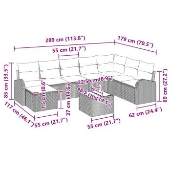 Garten-Sofa-Set Set von 9 Beige und Schwarz Rattan
