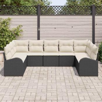 9-teiliges Garten Sofa Set mit Kissen Schwarz Poly Rattan