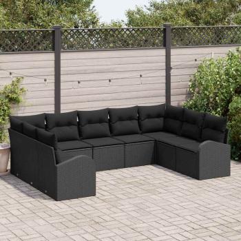 ARDEBO.de - 9-teiliges Garten-Sofa-Set mit Kissen Schwarz Poly-Rattan