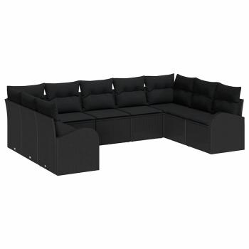 9-teiliges Garten-Sofa-Set mit Kissen Schwarz Poly-Rattan
