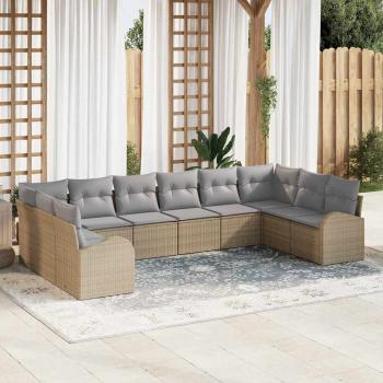 ARDEBO.de - 10-teiliges Garten Sofa Set mit Kissen Beige Poly Rattan