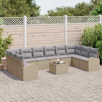 11-teiliges Garten-Sofa-Set mit Kissen in Schwarz aus Poly-Rattan