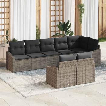 Garten-Sofa-Set Set von 8 Dunkelgrau und Braun Rattan und Polyester