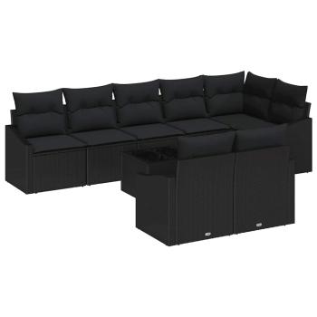 Garten-Sofa-Set 9-teilig Schwarz Rattan, Polyester Outdoor-Sofa