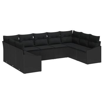 9-teiliges Garten Sofa Set mit Kissen Schwarz Poly Rattan