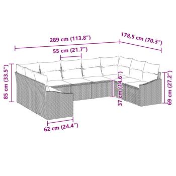 9-teiliges Garten Sofa Set mit Kissen Schwarz Poly Rattan