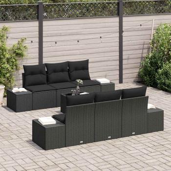 7-teiliges Garten-Sofa-Set mit Kissen in Schwarz aus Poly-Rattan