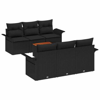 7-teiliges Garten-Sofa-Set mit Kissen Schwarz Poly-Rattan Akazie