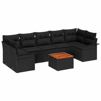 8-teiliges Garten Sofa Set mit Kissen Schwarz Poly Rattan Akazie