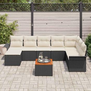 ARDEBO.de - Garten-Sofa-Set 9-teilig Schwarz und Creme Rattan und Stoff