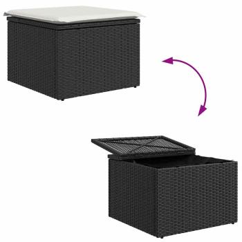 Garten-Sofa-Set 9-teilig Schwarz und Creme Rattan und Stoff