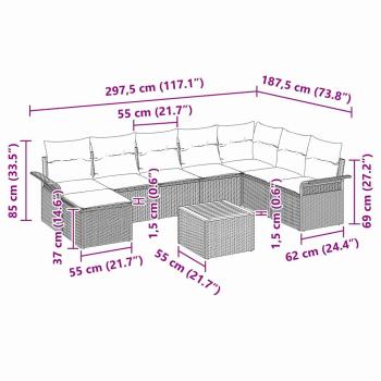 9-teiliges Garten-Sofa-Set mit Kissen Grau Poly-Rattan Akazie
