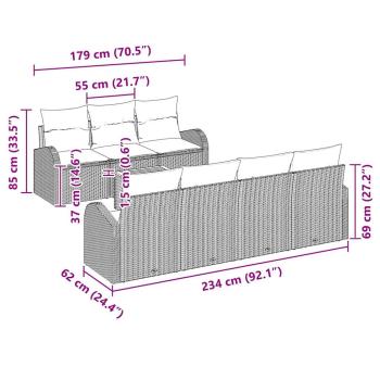 8-teiliges Garten Sofa Set mit Kissen Schwarz Poly Rattan Akazie