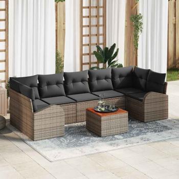 ARDEBO.de - 8-teilige Garten Sofaset mit Kissen Grau Poly Rattan Akazie