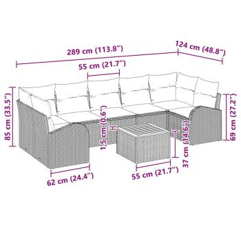8-teilige Garten Sofaset mit Kissen Grau Poly Rattan Akazie