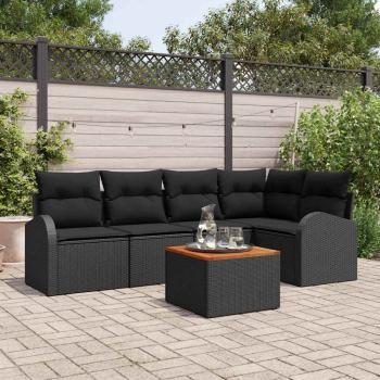ARDEBO.de - 6-teiliges Garten-Sofa-Set mit Kissen Schwarz Poly-Rattan Akazie