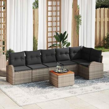 ARDEBO.de - 7-teiliges Garten Sofa Set mit Kissen Grau Poly Rattan Akazie