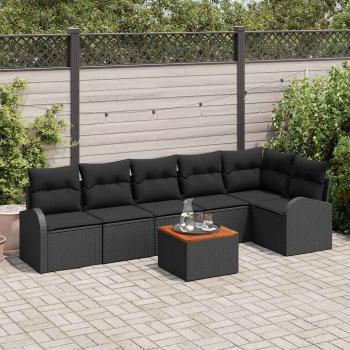 ARDEBO.de - 7-teiliges Garten Sofa Set mit Kissen Schwarz Poly Rattan Akazie
