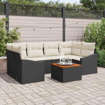 ARDEBO.de - 7-teiliges Garten-Sofa-Set mit Kissen in Schwarz aus Poly-Rattan und Akazie