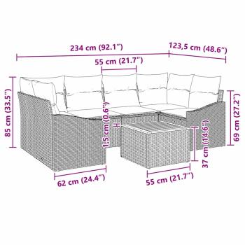 7-teiliges Garten-Sofa-Set mit Kissen Schwarz Poly-Rattan Akazie