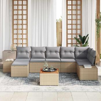 Garten Sofa Set 8-teilig Beige und Grau Rattan und Stoff Standard