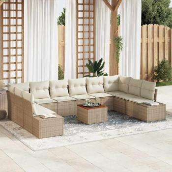 ARDEBO.de - 11-teiliges Garten Sofa Set mit Kissen Beige Poly Rattan Akazie