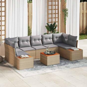 ARDEBO.de - 8-teiliges Garten-Sofa Set mit Kissen Beige Poly Rattan Akazie
