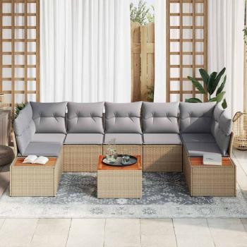 8-teiliges Garten-Sofa Set mit Kissen Beige Poly Rattan Akazie