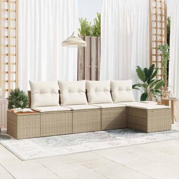 ARDEBO.de - 5-teiliges Garten Sofa Set mit Kissen Beige Poly Rattan Akazie