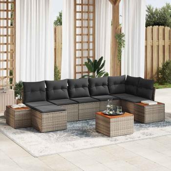 ARDEBO.de - 8-teiliges Garten-Sofa-Set mit Kissen Grau Poly-Rattan Akazie