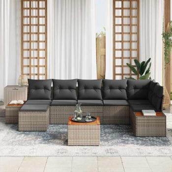 8-teiliges Garten-Sofa-Set mit Kissen Grau Poly-Rattan Akazie