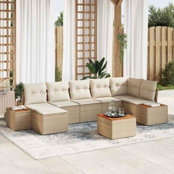 ARDEBO.de - 8-teiliges Garten-Sofaset mit Kissen Beige Poly Rattan Akazie