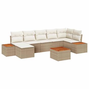 8-teiliges Garten-Sofaset mit Kissen Beige Poly Rattan Akazie