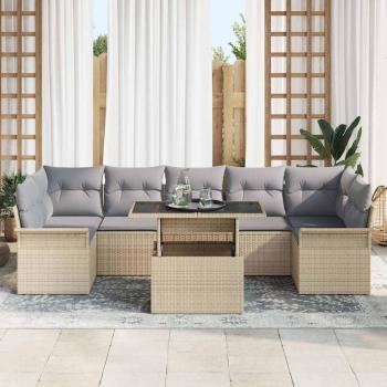 8-Teiliges Garten Sofa Set mit Kissen Beiger Poly Rattan