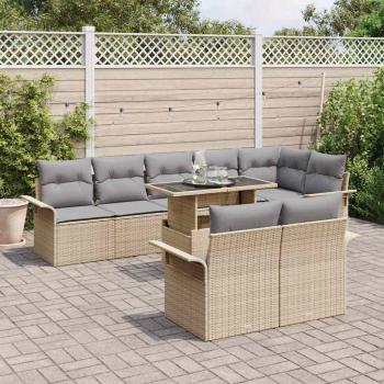 9-teiliges Garten Sofa Set mit Kissen Beige Poly Rattan