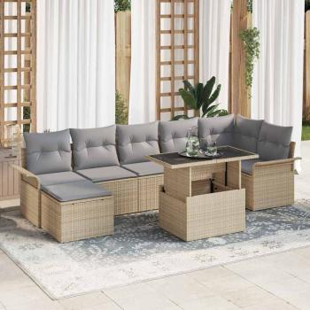 ARDEBO.de - 8-teiliges Garten-Sofa-Set mit Kissen Beige Poly Rattan