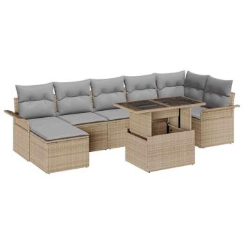 8-teiliges Garten-Sofa-Set mit Kissen Beige Poly Rattan