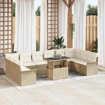ARDEBO.de - 11-teiliges Garten Sofa Set mit Kissen Beige Poly Rattan