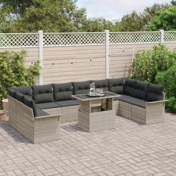 11-teiliges Garten-Sofa-Set mit Kissen Hellgrau PE-Rattan