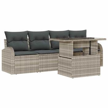 5-teiliges Gartensofa-Set mit Kissen in Hellgrau Poly-Rattan