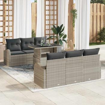 ARDEBO.de - 7-teiliges Garten-Sofa-Set mit Kissen Hellgrau Poly-Rattan