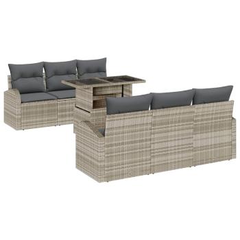 7-teiliges Garten-Sofa-Set mit Kissen Hellgrau Poly-Rattan