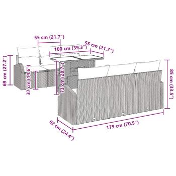 7-teiliges Garten-Sofa-Set mit Kissen Hellgrau Poly-Rattan