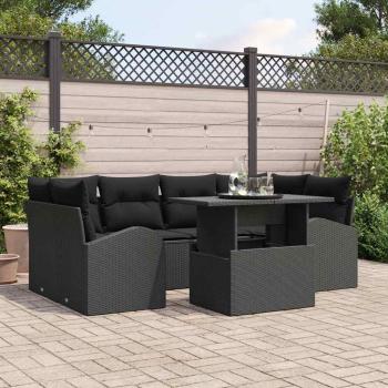 ARDEBO.de - 7 teiliges Garten Sofa Set mit Kissen Schwarz Poly Rattan