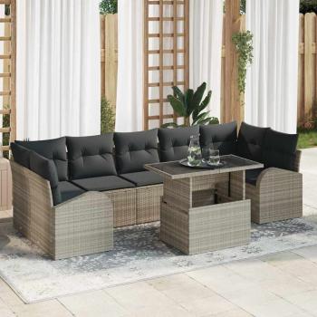 ARDEBO.de - 8-teilige Garten-Sofaset mit Kissen Hellgrau Poly Rattan