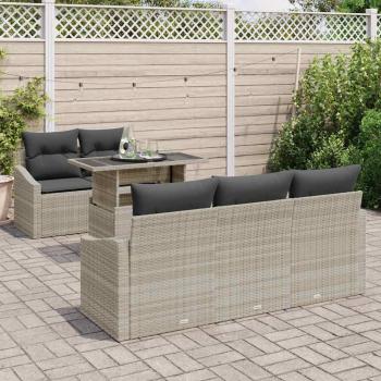 6-teiliges Garten Sofa Set mit Kissen Hellgrau Poly Rattan