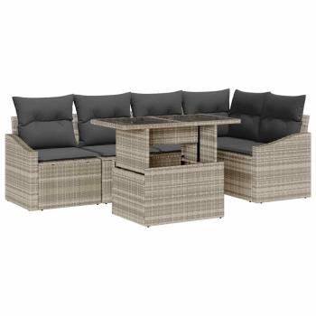 6-teiliges Garten Sofa Set mit Kissen Hellgraues Poly Rattan