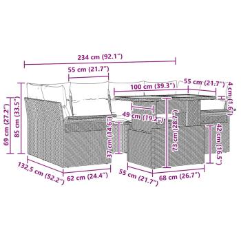 7-teiliges Garten-Sofa-Set mit Kissen Schwarz Poly Rattan Akazie