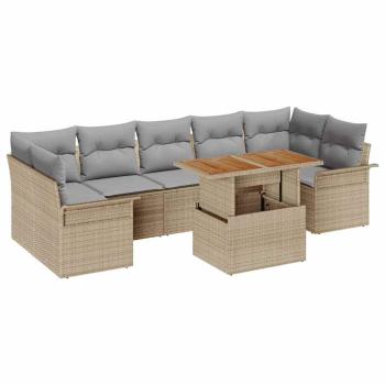8-teiliges Garten Sofa Set mit Kissen Beige Poly Rattan Akazie