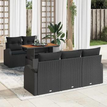 ARDEBO.de - 6-teiliges Garten Essset mit Kissen Schwarz Poly Rattan Akazie